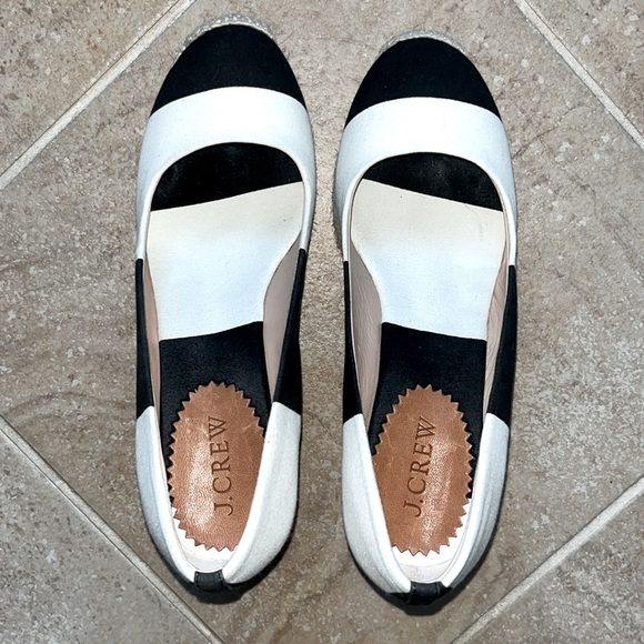 J. CREW Seville Stripe Espadrilles Black and White Perfect Wedge - Picture 3 of 11